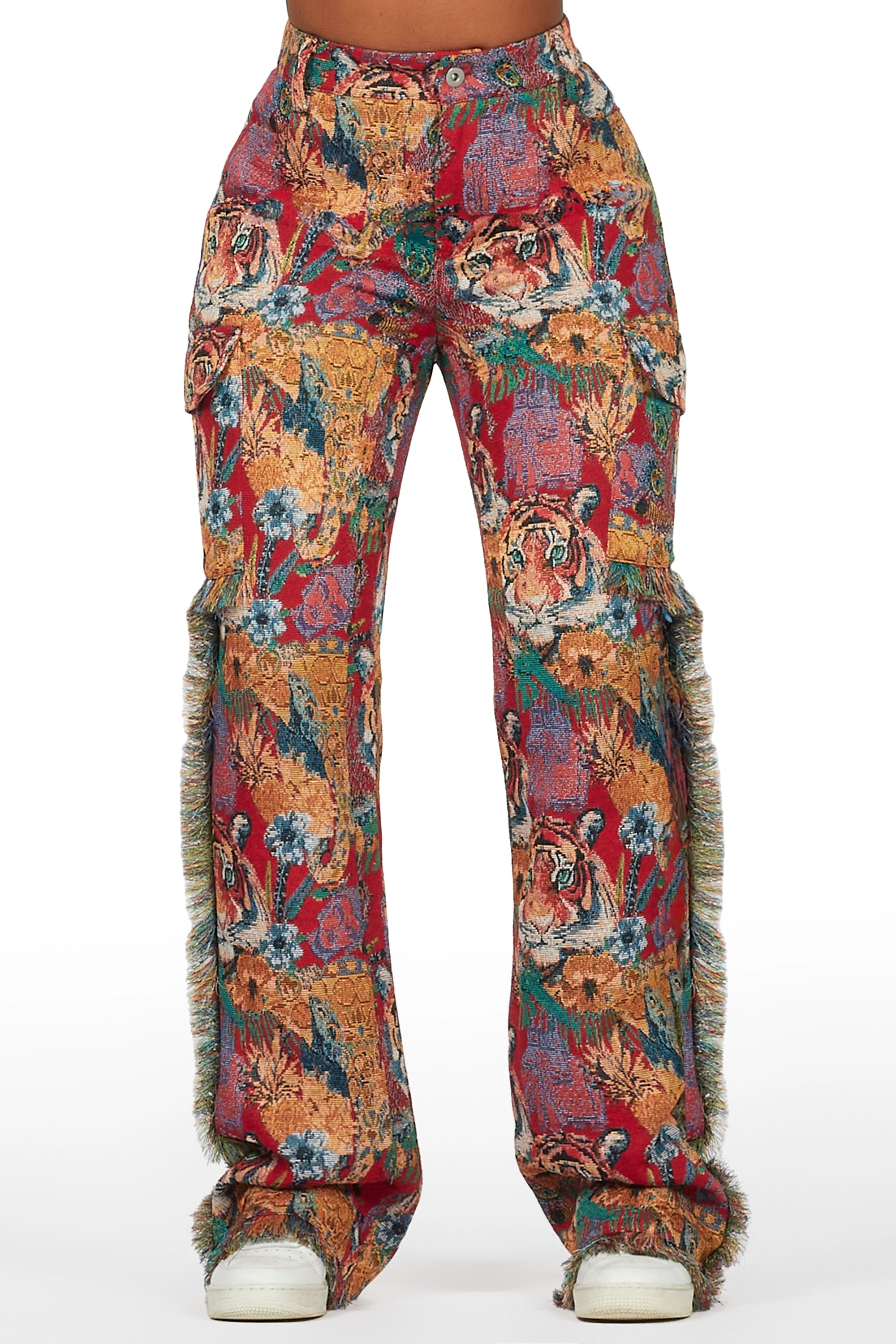 Rena Red Tapestry Stacked Pant Classic Flared Pants