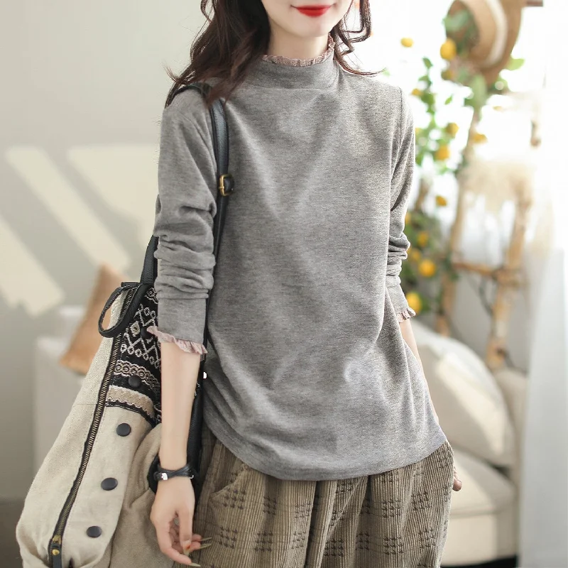 Autumn Minimalist Casual Lace Patchwork Trim Sweater