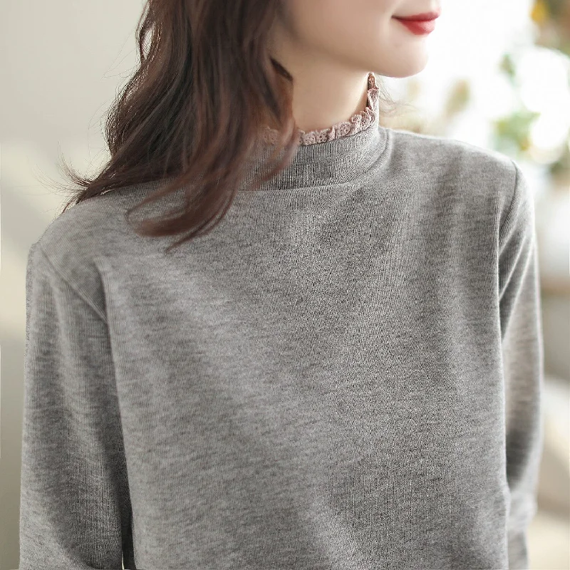 Autumn Minimalist Casual Lace Patchwork Trim Sweater