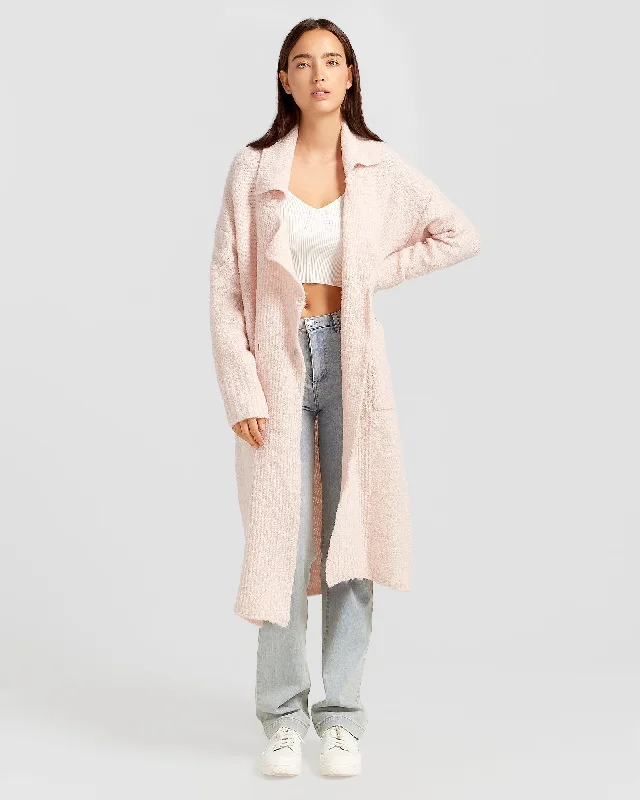 Born To Run Sustainable Sweater Coat - Pale Pink