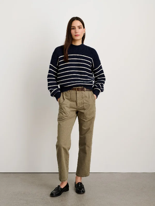 Button-Back Crewneck Sweater in Stripe