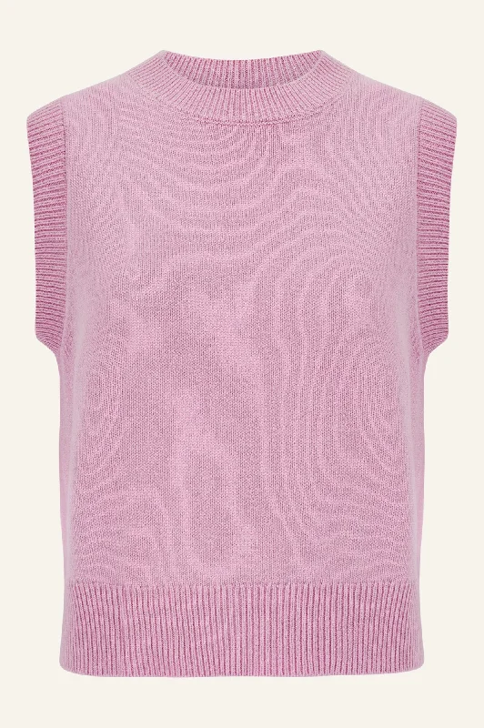 100% Merino Wool Knitted Short Tank | Pink