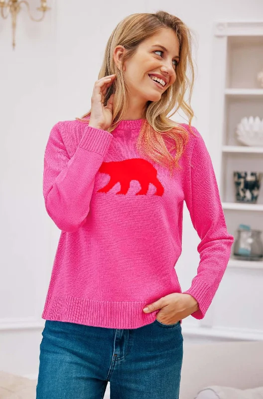 100% Merino Wool Polar Bear Jumper | Pink/Red