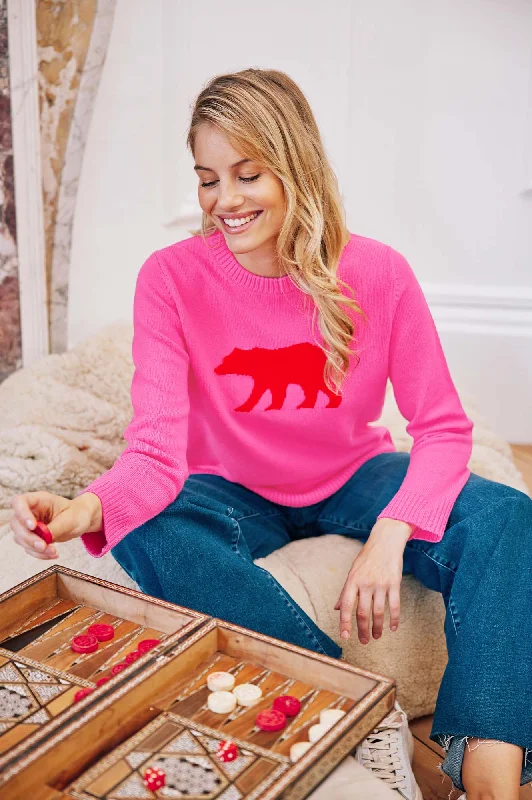 100% Merino Wool Polar Bear Jumper | Pink/Red