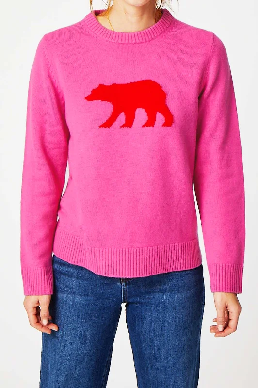 100% Merino Wool Polar Bear Jumper | Pink/Red