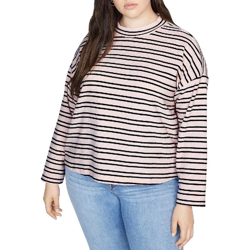 Sanctuary Womens Plus Striped Textured Mock Sweater