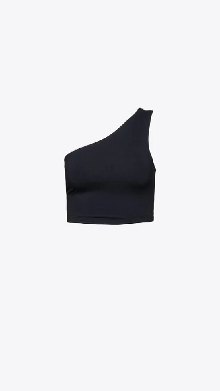 Essential One Shoulder Crop Top - Black