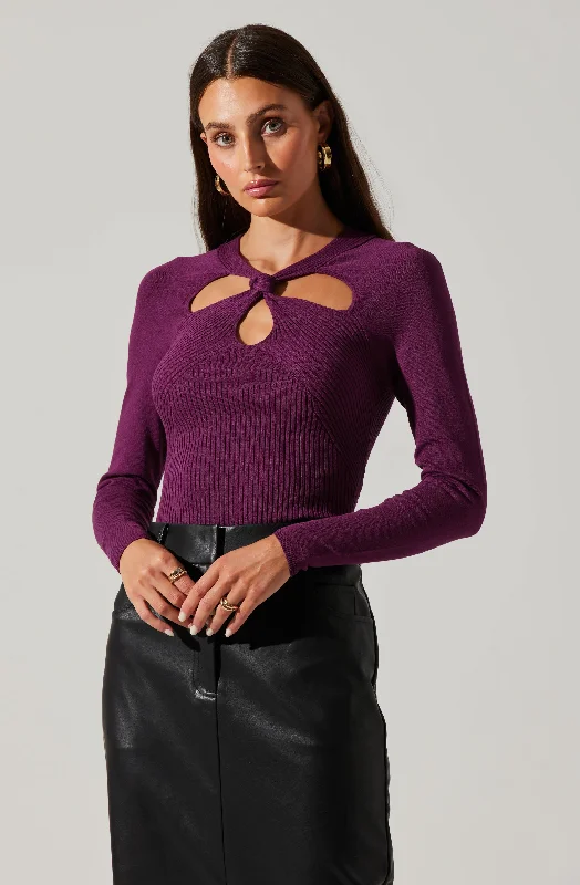 Twist Neck Cutout Sweater