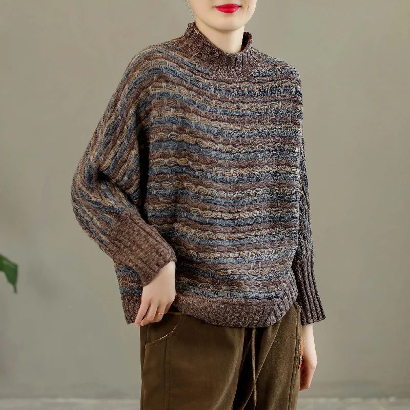 Winter Retro Knitted Stripe Loose Pullover Sweater