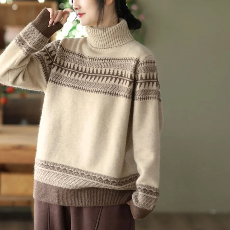 Women Loose Retro Winter Fleece Sweater