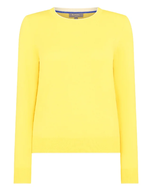 Women's Cotton Cashmere Round Neck Sweater Sunshine Yellow