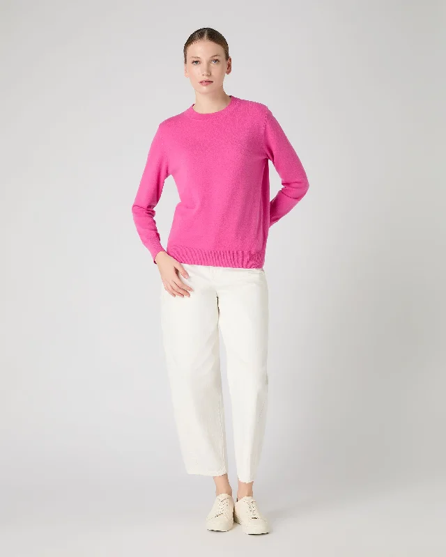 Women's Relaxed Round Neck Cashmere Sweater Vibrant Pink