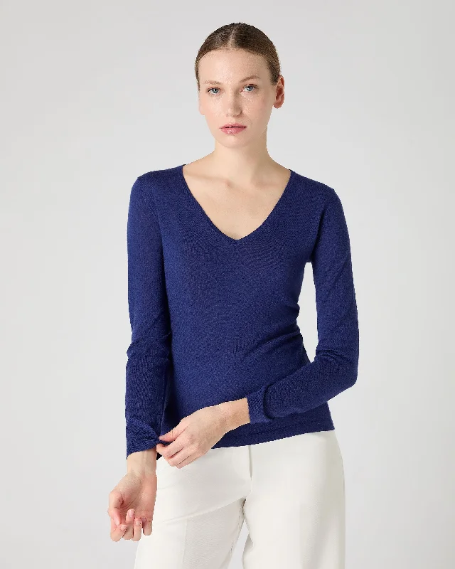 Women's Imogen Superfine Cashmere V Neck Sweater Indigo Blue