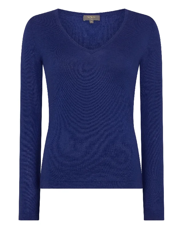 Women's Imogen Superfine Cashmere V Neck Sweater Indigo Blue