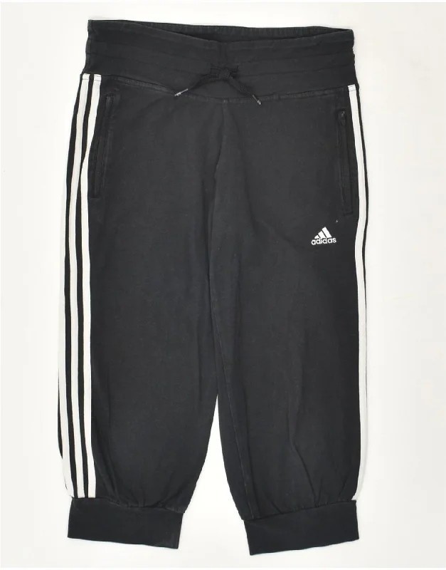 ADIDAS Womens Capri Tracksuit Trousers Joggers UK 10 Small Black Cotton