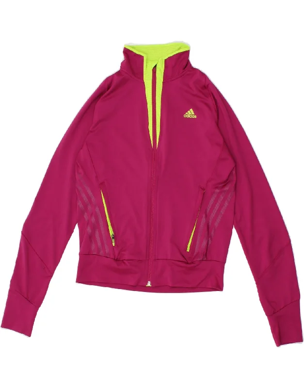 ADIDAS Womens Climalite Crop Tracksuit Top Jacket UK 12 Medium Burgundy