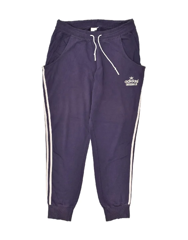 ADIDAS Womens Tracksuit Trousers Joggers IT 46 Large Navy Blue Cotton