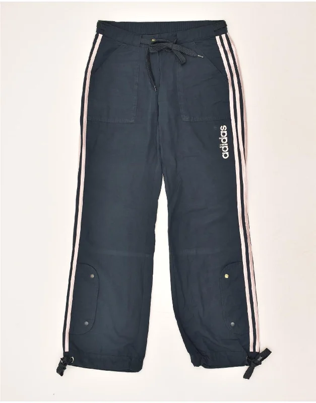 ADIDAS Womens Tracksuit Trousers Joggers UK 8 Small  Navy Blue Cotton