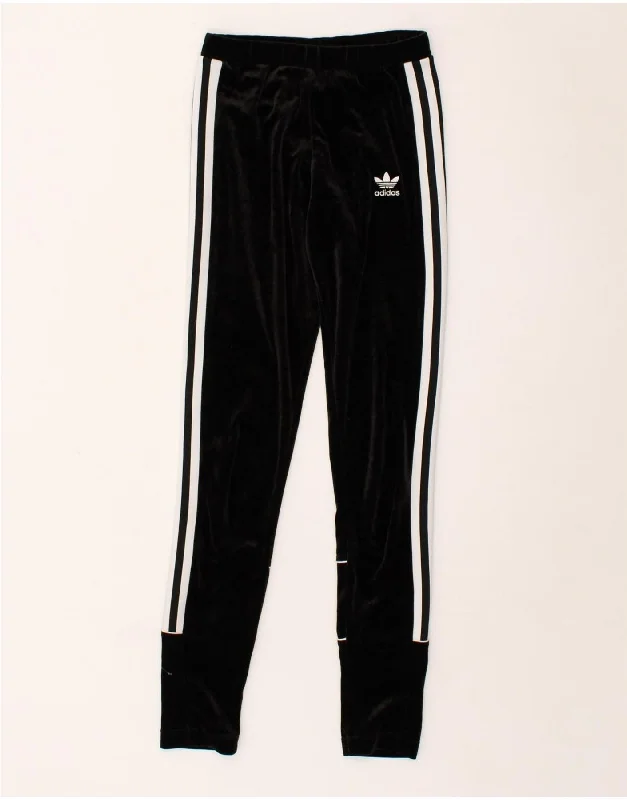 ADIDAS Womens Velour Tracksuit Trousers UK 4 XS Black Polyester