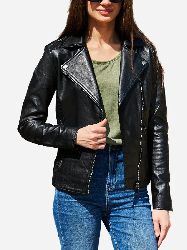 Alexandra Black Leather Motorcycle Jacket