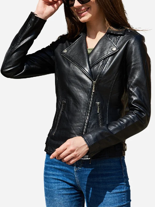 Alexandra Black Leather Motorcycle Jacket