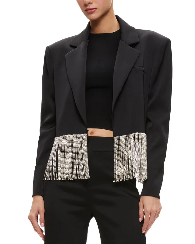 alice + olivia Shan Oversized Cropped Fringe Blazer