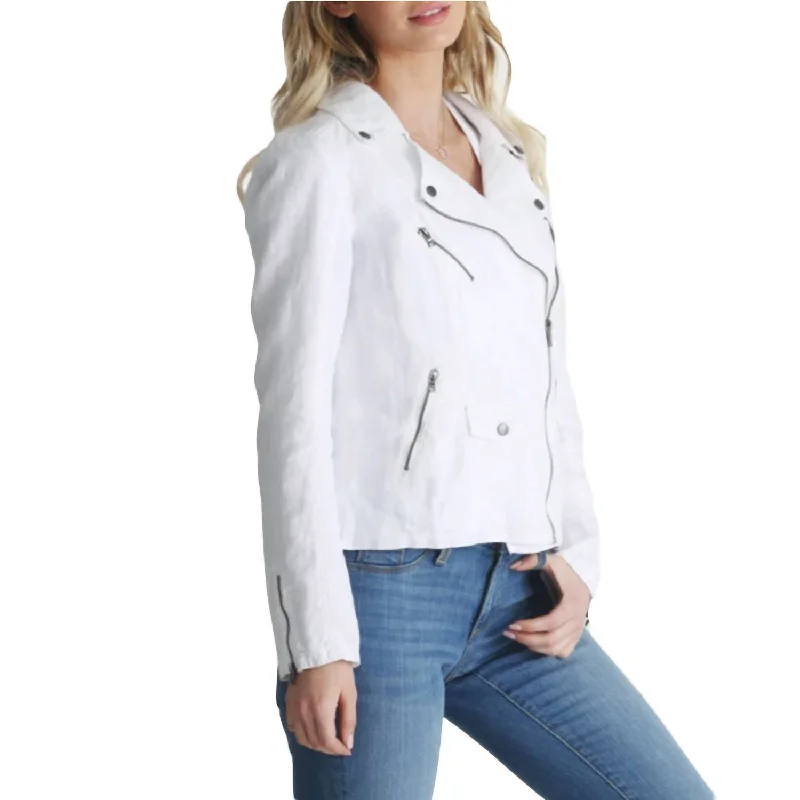 Aspen Linen Moto Jacket In White