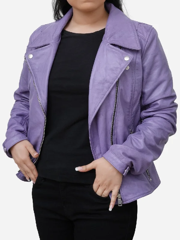 Aurora Slim Fit Purple Real Leather Moto Jacket