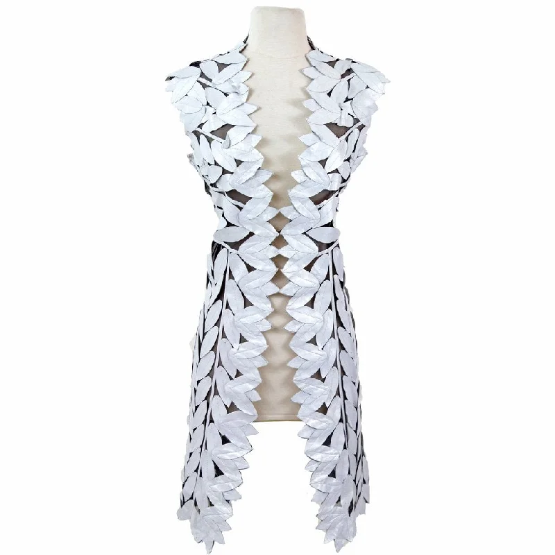 Belgin Francis Classic Leaf Design Leather Midi Vest - WHITE