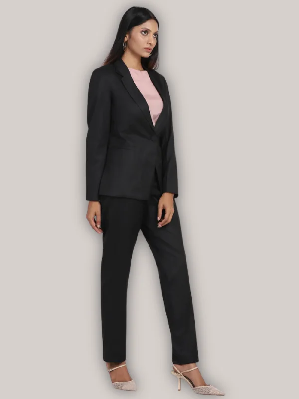 Poly Cotton Pant Suit - Black