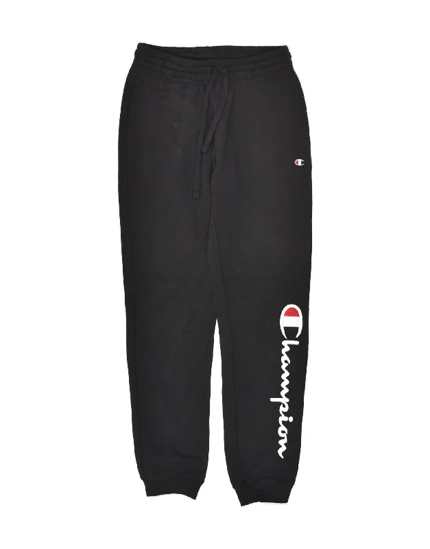 CHAMPION Womens Graphic Tracksuit Trousers Joggers UK 6 XS Black Cotton