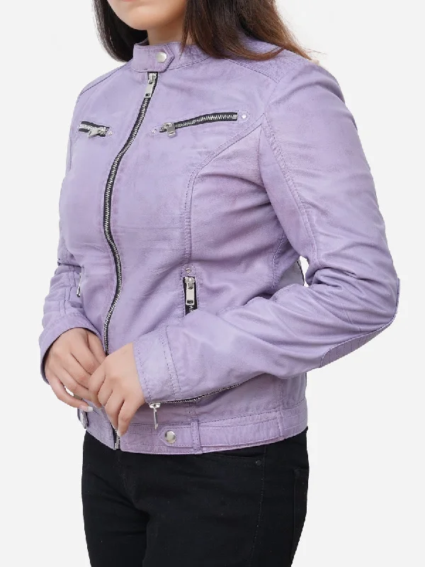 Charlotte Casual Slim Fit Purple Leather Biker Jacket