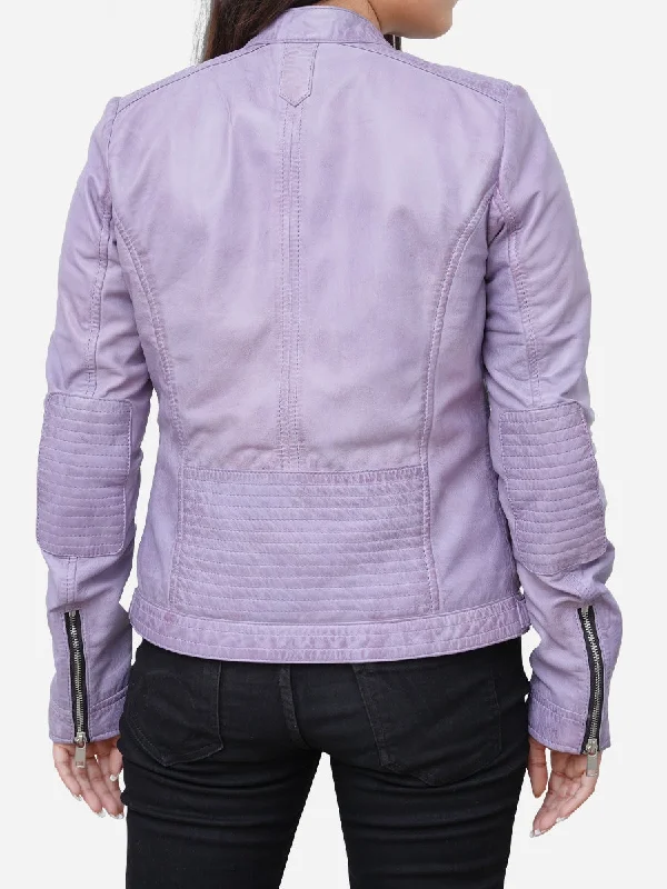 Charlotte Casual Slim Fit Purple Leather Biker Jacket