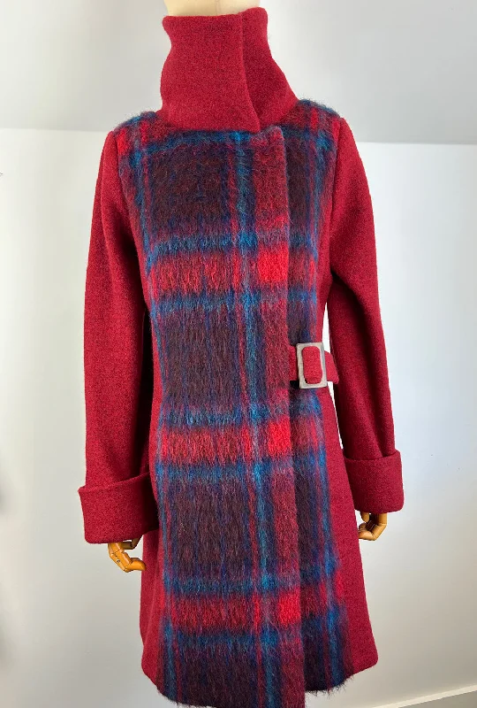 COWL NECK COAT · red plaid