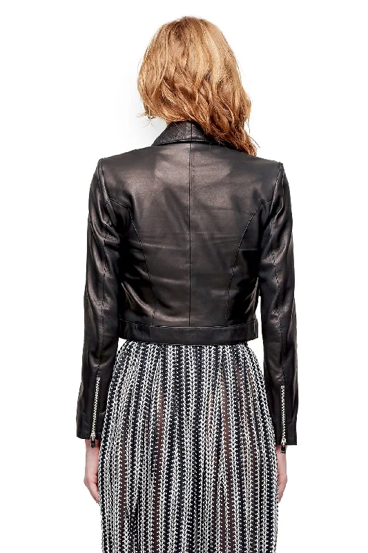 CROSSOVER LEATHER JACKET IN BLACK