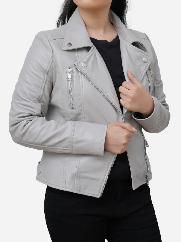 Eliana Grey Leather Motorcycle Jacket