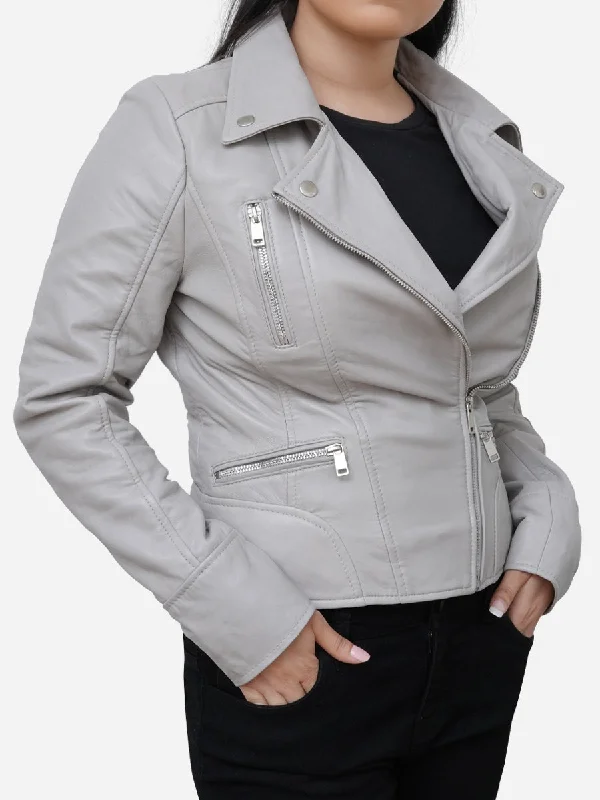 Eliana Grey Leather Motorcycle Jacket