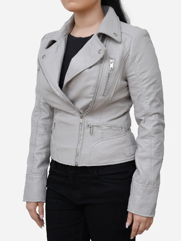 Eliana Grey Leather Motorcycle Jacket