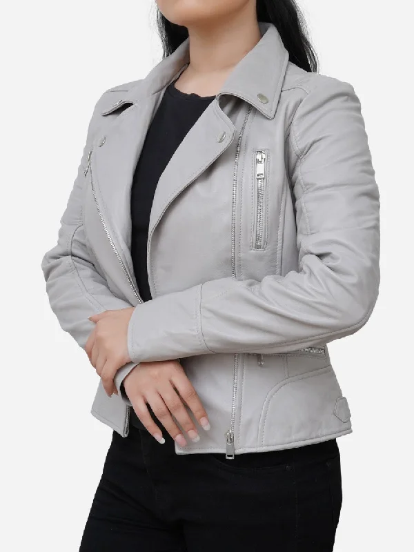 Eliana Grey Leather Motorcycle Jacket