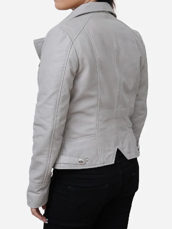 Eliana Grey Leather Motorcycle Jacket