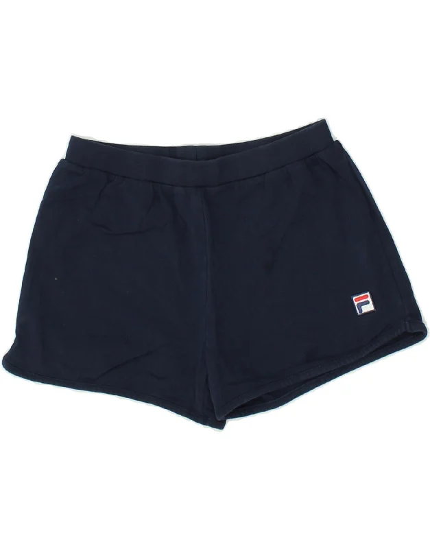 FILA Womens Graphic Sport Shorts UK 12 Medium Navy Blue Cotton