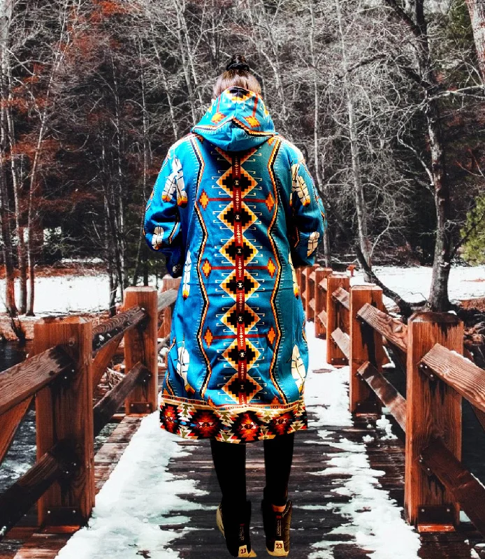 OLDTRIBES™ Feather Long Coat (Turquoise)