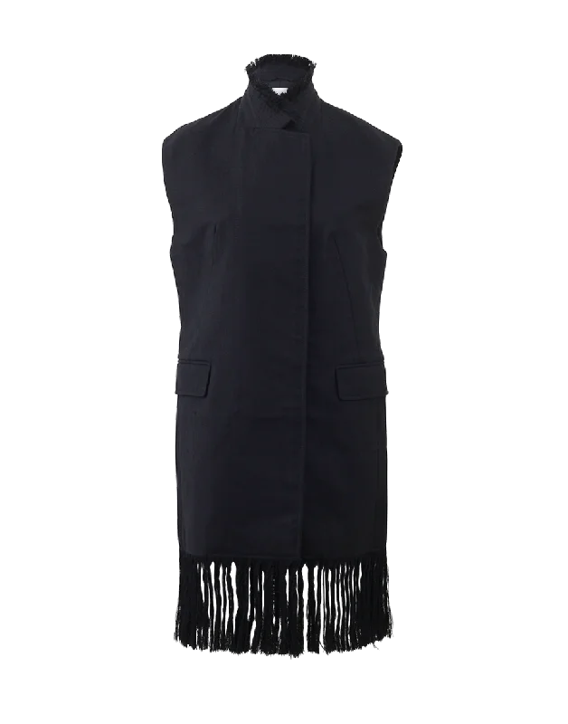 Fringed Hem Long Vest