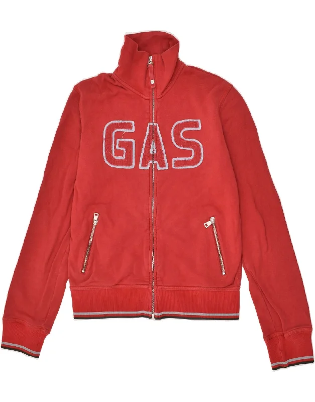 GAS Womens Graphic Tracksuit Top Jacket UK 14 Large Red Cotton