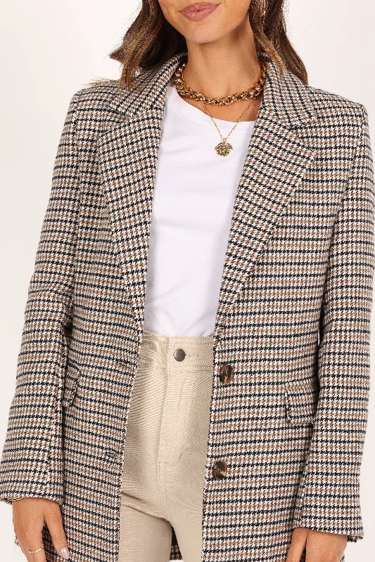 Genevieve Small Plaid Blazer - Brown