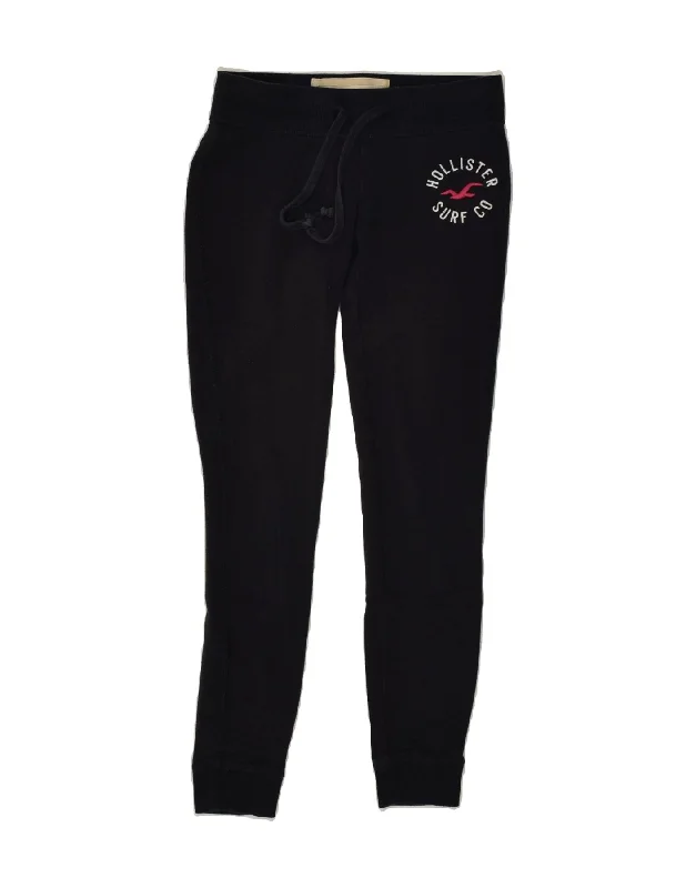 HOLLISTER Womens Graphic Tracksuit Trousers Joggers UK 6 XS Navy Blue