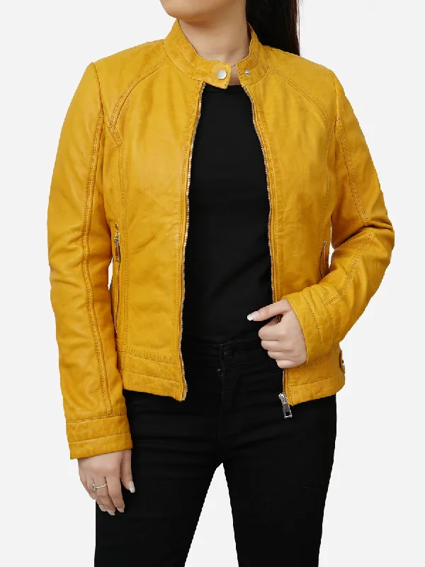 Isabella Casual Yellow Motorcycle Leather Jacket