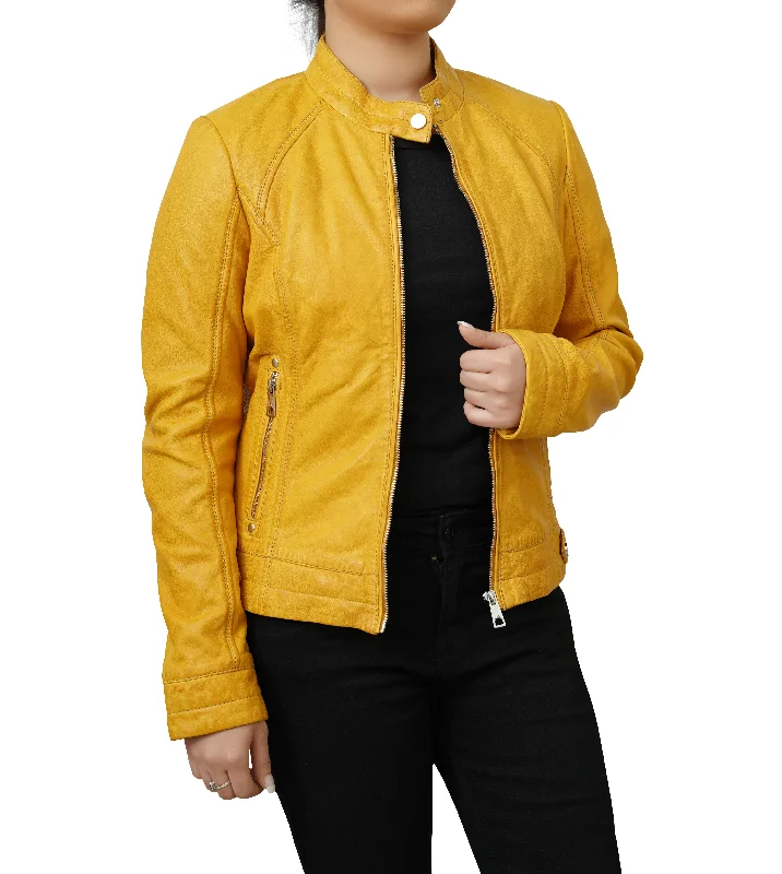 Isabella Casual Yellow Motorcycle Leather Jacket