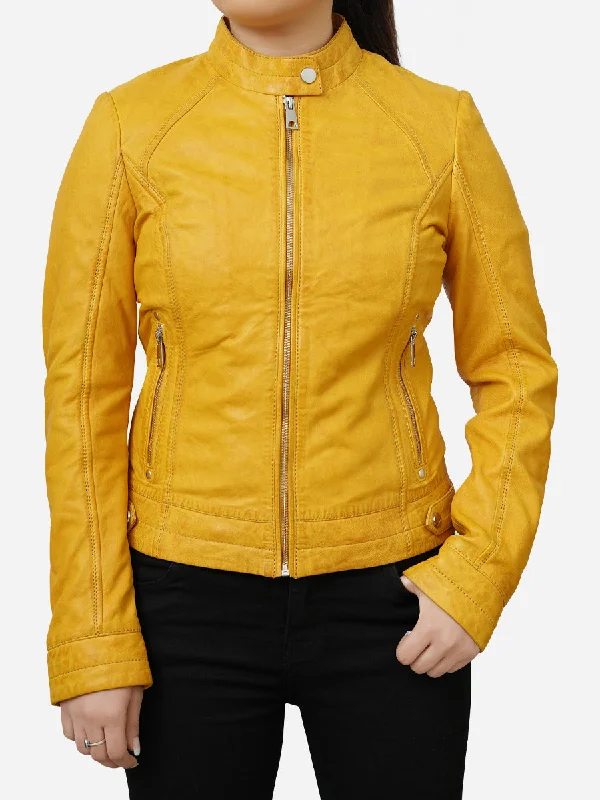 Isabella Casual Yellow Motorcycle Leather Jacket