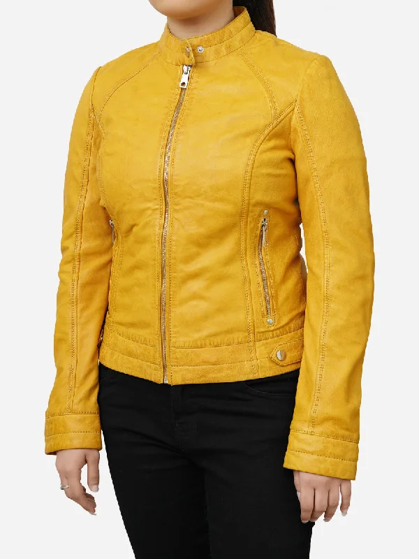 Isabella Casual Yellow Motorcycle Leather Jacket